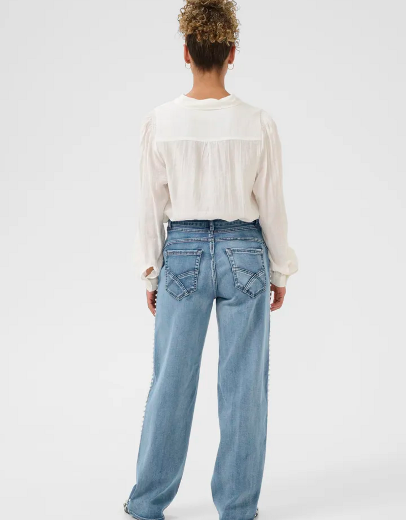 Cream Visti Straight Pearl Deco Denim Pant