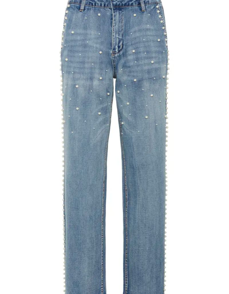 Cream Visti Straight Pearl Deco Denim Pant