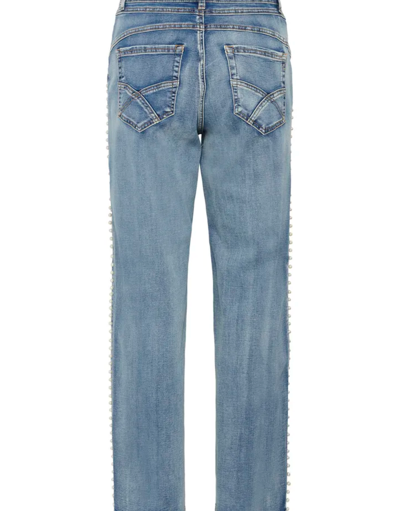 Cream Visti Straight Pearl Deco Denim Pant