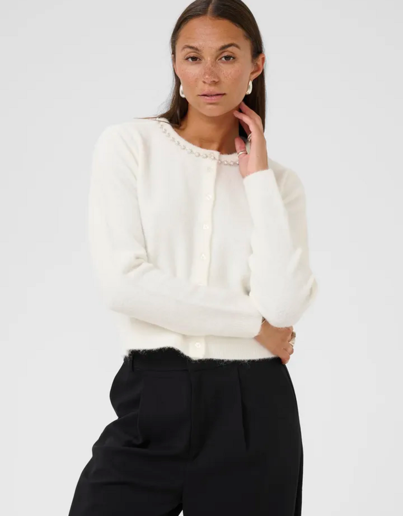 Kaffe Roxy Pearl Collar Cardigan in Chalk White