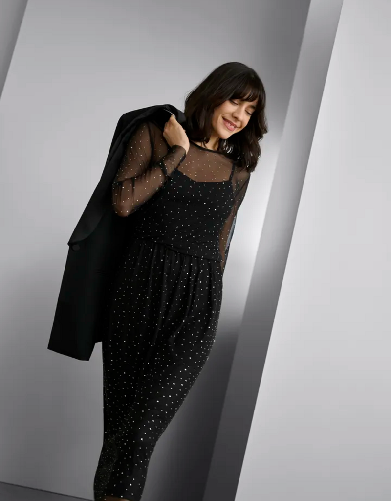 Kaffe Stinna Rhinestone Skirt in Black Deep