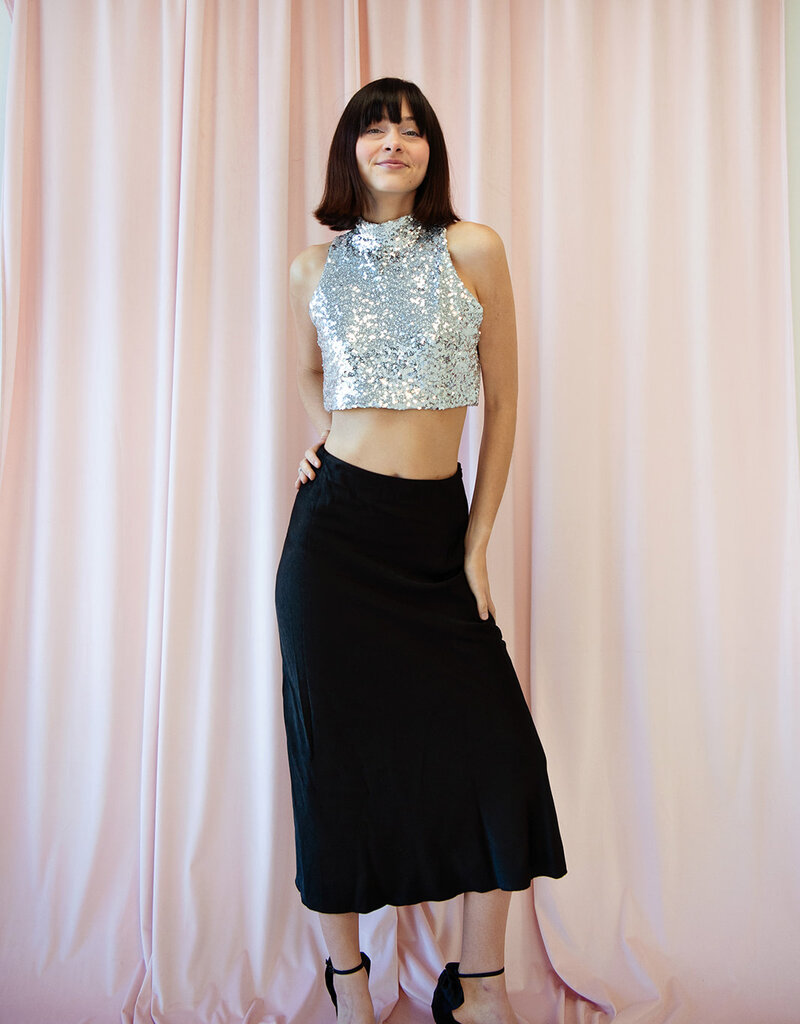 Angel Eye Derby Satin Skirt in Black