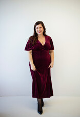 Angel Eye Dover Velvet Surplice Dress in Burgundy