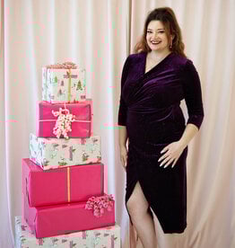 Angel Eye Astro Surplice Glitter Velvet Dress with Ruching