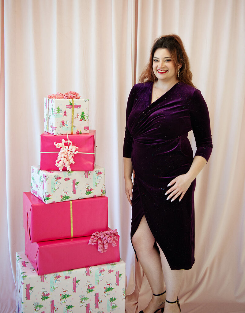 Angel Eye Astro Surplice Glitter Velvet Dress in Purple