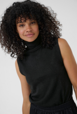 Kaffe Regina Sleeveless Roll Neck Sparkle Knit Top in Black Deep