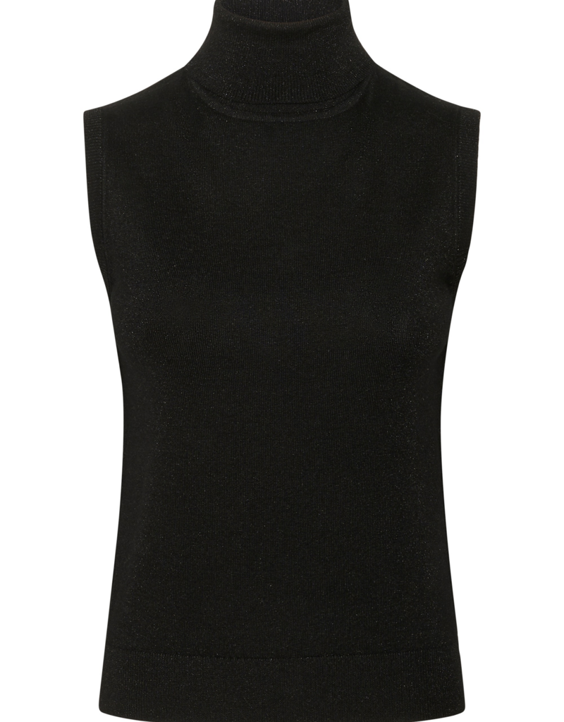 Kaffe Regina Sleeveless Roll Neck Sparkle Knit Top in Black Deep