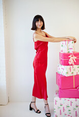 Greylin Isla Cowl Neck Satin Maxi w/ Slit in Red