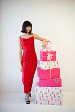 Greylin Isla Cowl Neck Satin Maxi w/ Slit in Red