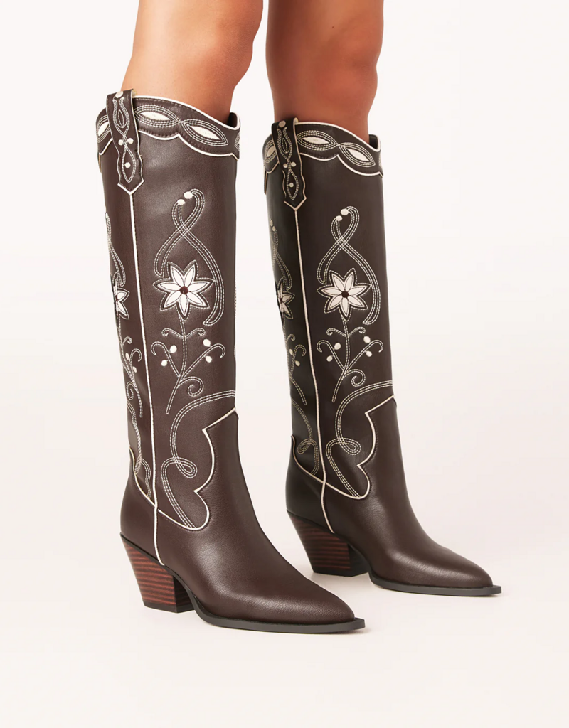 Billini Aviva Western Boot in Chocolate and Ivory