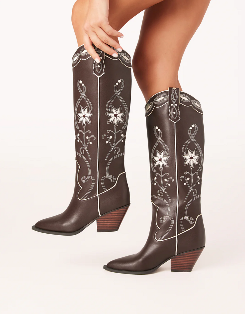Billini Aviva Western Boot in Chocolate and Ivory