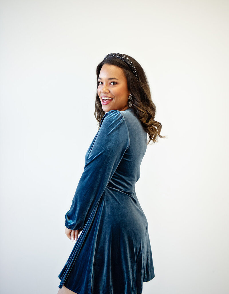 Molly Bracken Polina Velvet Mini Faux Wrap Dress