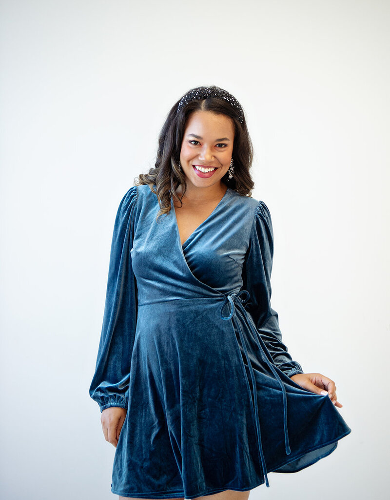 Molly Bracken Polina Velvet Mini Faux Wrap Dress