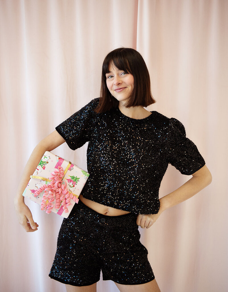 Molly Bracken Maggie Sequin Top in Black