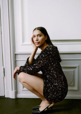 B.Young Paillet Velvet and Sequin Dress with Big Bow Detail *Two Colours*