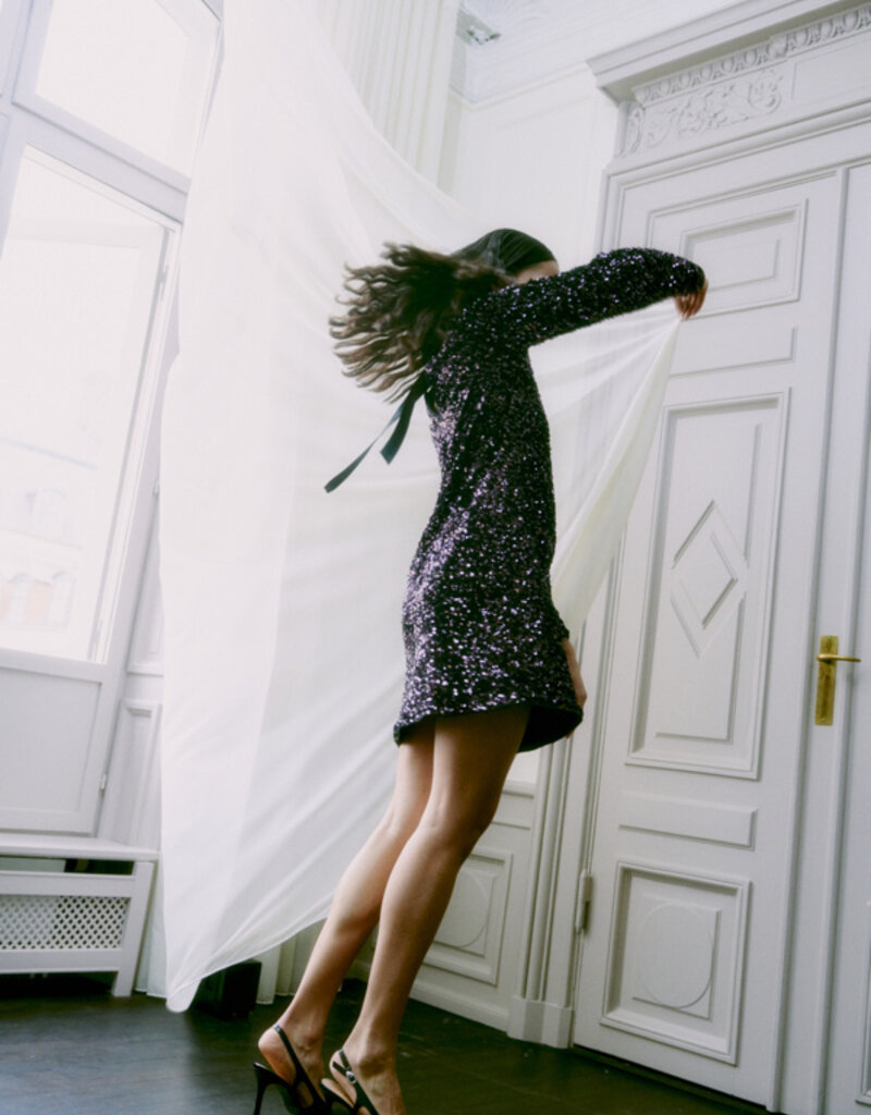 B.Young Paillet Velvet and Sequin Dress with Big Bow Detail