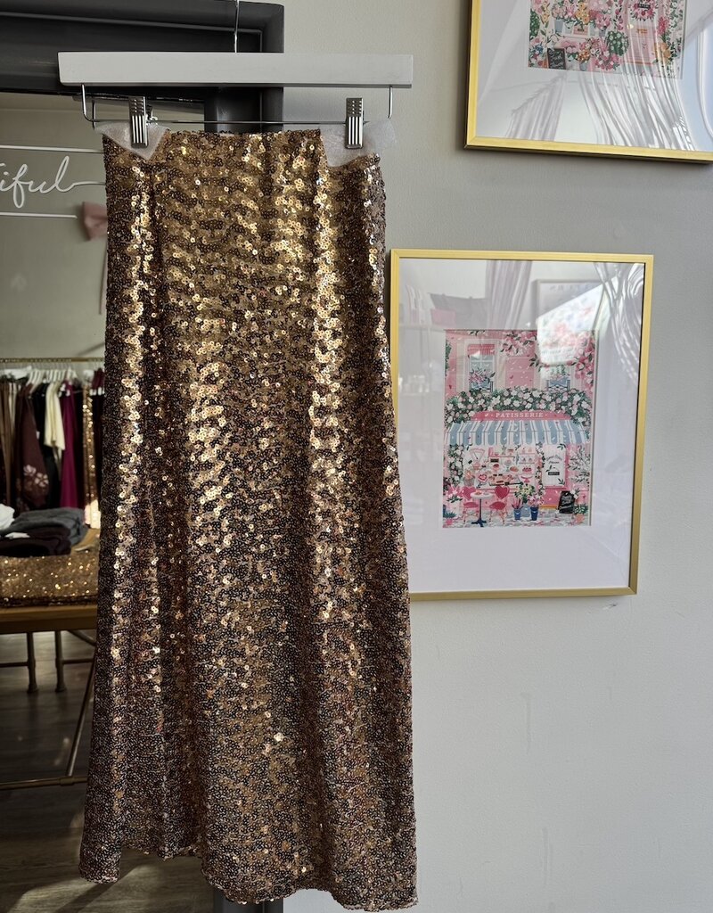 ASTRID Sequin Midi Skirt in Gold