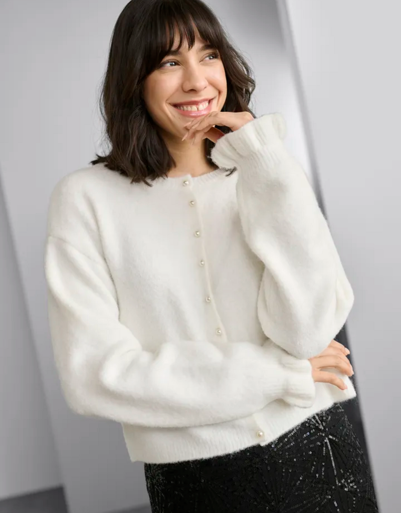 Kaffe Courson Cardigan with Pearl Buttons in Chalk White