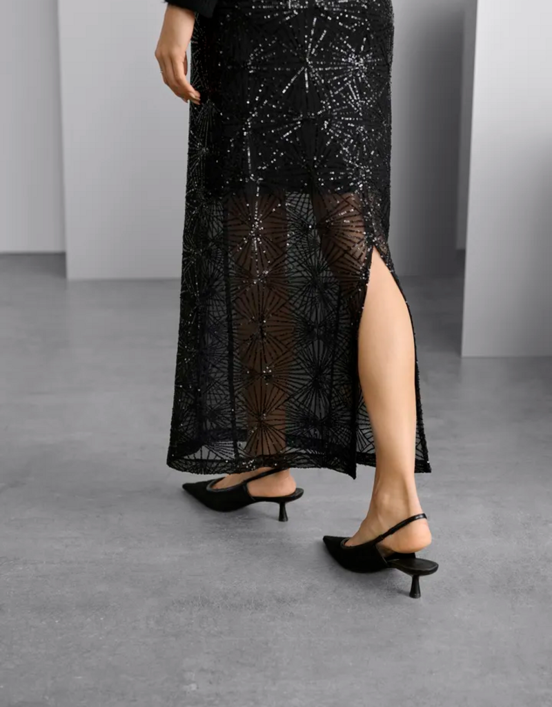 Kaffe Linna Sequin Maxi Skirt in Black Deep