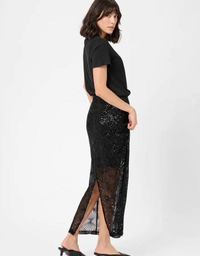 Kaffe Linna Sequin Maxi Skirt in Black Deep