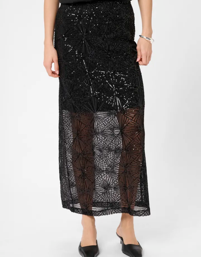 Kaffe Linna Sequin Maxi Skirt in Black Deep