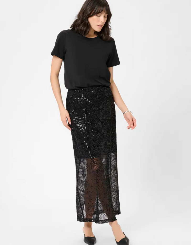 Kaffe Linna Sequin Maxi Skirt in Black Deep