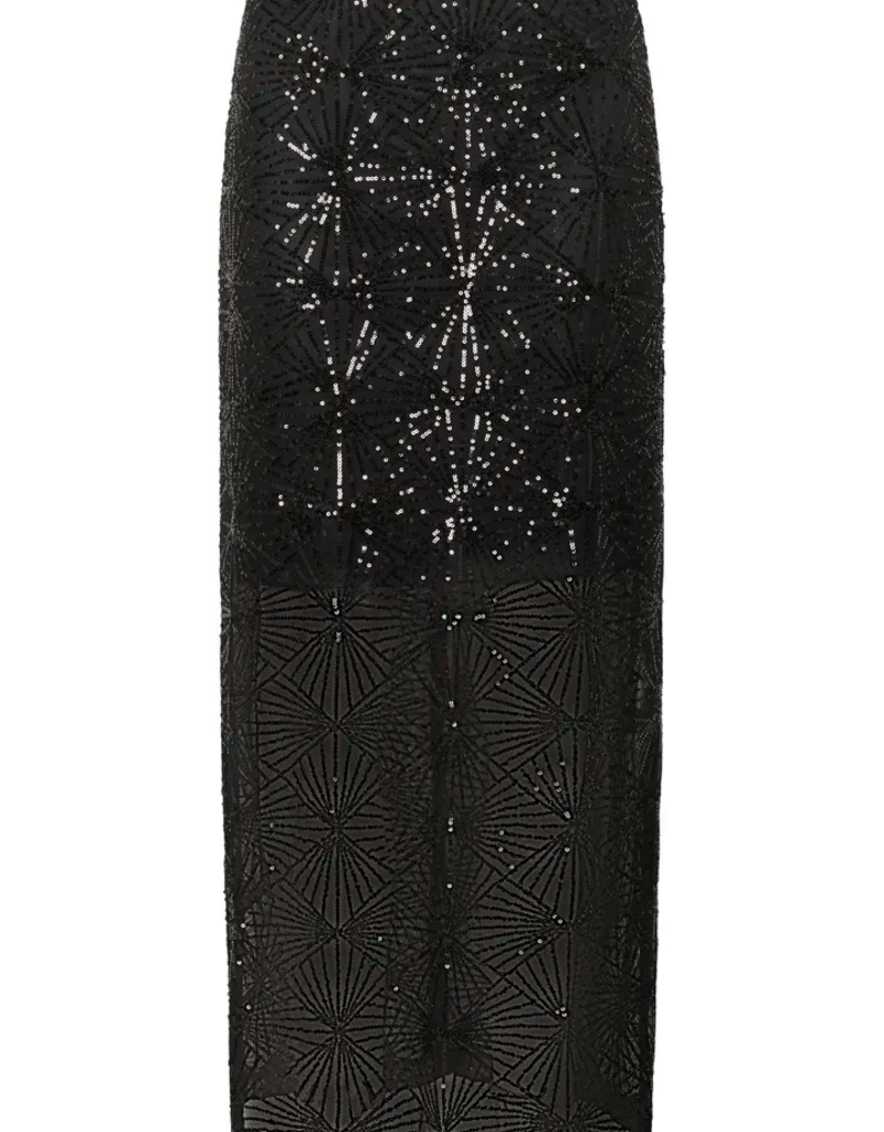 Kaffe Linna Sequin Maxi Skirt in Black Deep