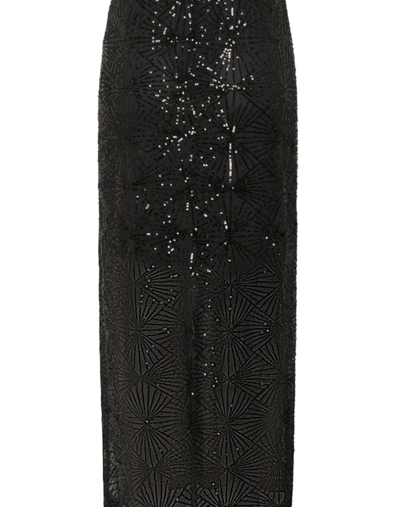 Kaffe Linna Sequin Maxi Skirt in Black Deep
