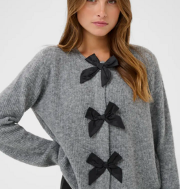 Kaffe May Cardigan with Bow Detail in Grey Melange