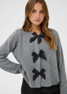 Kaffe May Cardigan with Bow Detail in Grey Melange