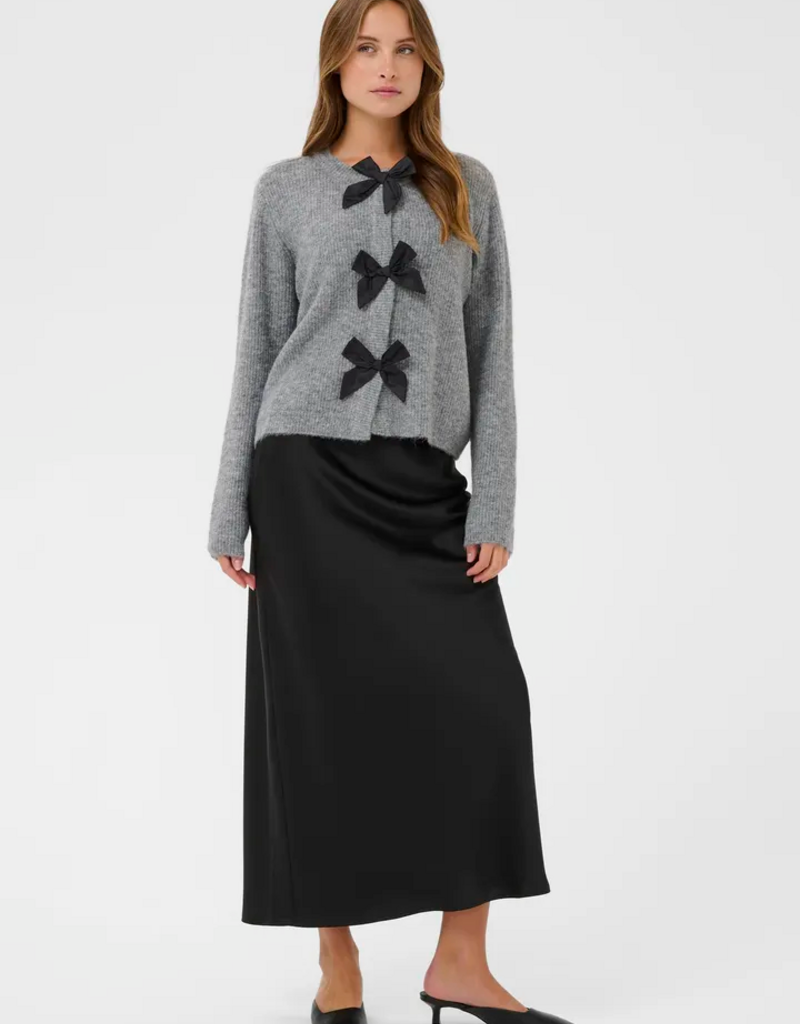 Kaffe May Cardigan with Bow Detail in Grey Melange