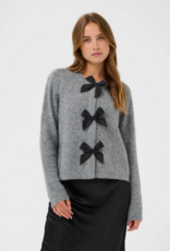 Kaffe May Cardigan with Bow Detail in Grey Melange