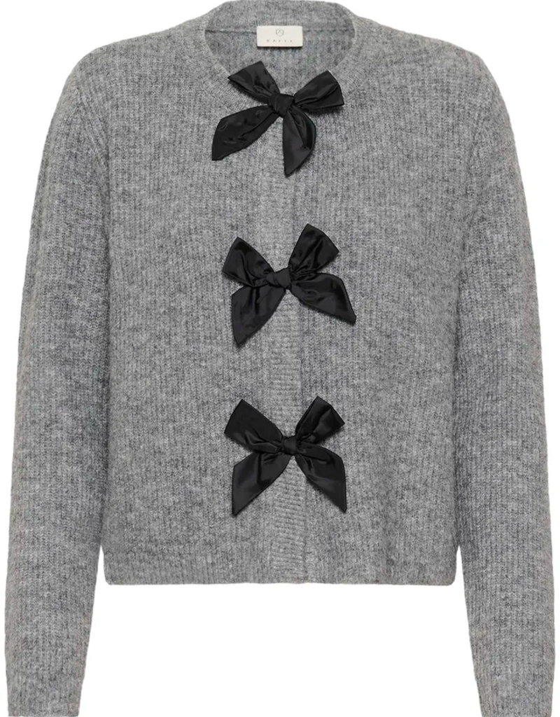 Kaffe May Cardigan with Bow Detail in Grey Melange