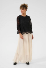 Cream Sanne Blouse with Sheer Lace Sleeves in Pitch Black