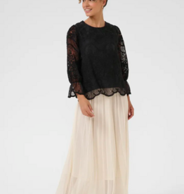 Cream Sanne Blouse with Sheer Lace Sleeves in Pitch Black
