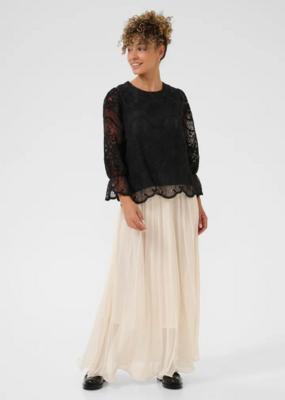 Cream Sanne Blouse with Sheer Lace Sleeves in Pitch Black
