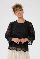 Cream Sanne Blouse with Sheer Lace Sleeves in Pitch Black