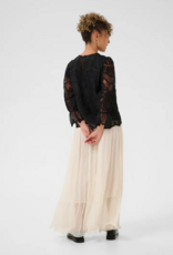 Cream Sanne Blouse with Sheer Lace Sleeves in Pitch Black