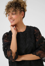 Cream Sanne Blouse with Sheer Lace Sleeves in Pitch Black