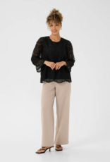 Cream Sanne Blouse with Sheer Lace Sleeves in Pitch Black