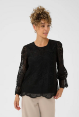 Cream Sanne Blouse with Sheer Lace Sleeves in Pitch Black