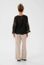 Cream Sanne Blouse with Sheer Lace Sleeves in Pitch Black