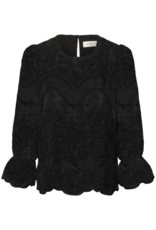 Cream Sanne Blouse with Sheer Lace Sleeves in Pitch Black