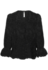 Cream Sanne Blouse with Sheer Lace Sleeves in Pitch Black