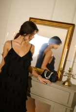 Cream Tima Dress with Ruffle Details in Pitch Black