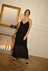 Cream Tima Dress with Ruffle Details in Pitch Black