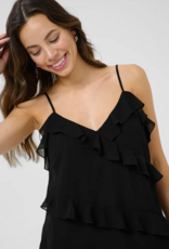 Cream Tima Dress with Ruffle Details in Pitch Black