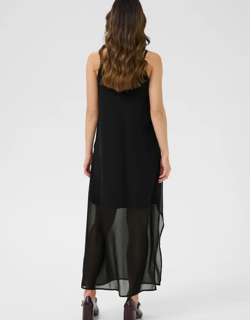 Cream Tima Dress with Ruffle Details in Pitch Black