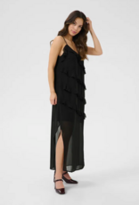 Cream Tima Dress with Ruffle Details in Pitch Black