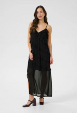 Cream Tima Dress with Ruffle Details in Pitch Black